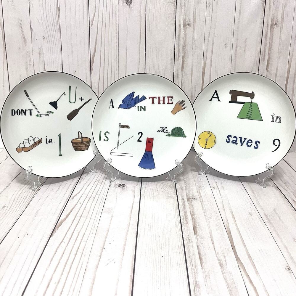 Vintage Rebus Word Puzzle Plates 7.5" Plates by Taste Setter Complete Set Of 3